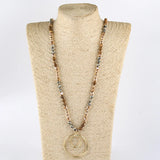 Boho Necklace - RH Precious Brown Lava Stones Gold Loop