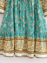 Boho Mini Dress – Green Floral Button-Down Sundress Maeve