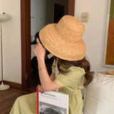 Boho Sun Beach Hat - Wide Brim Raffia Beach Hat with Ribbon