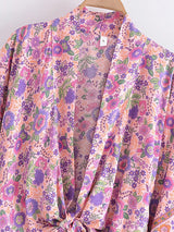 Boho Robe – “Flower Whisper” Bohemian Short Kimono Cover-Up for Beach or Lounge