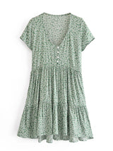 Boho Mini Dress – “Sage Bloom” Flowy Casual Dress for Women
