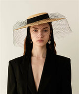 Boho Hat - Summer Hats, Sun Hat, Beach Hat - Wide Brim Straw Hat, Vintage Style with Long Ribbon Mesh Darcy