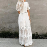Boho White Dress – Maxi Dress - Boho Dress - “Moonflower” Lace Embroidered Gown