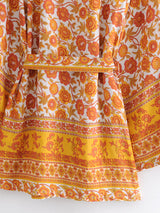 Boho Kimono Robe – “Saffron Sun” Yellow Floral Short Cover-Up for Beach & Lounge