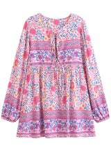 Boho Mini Dress – “Pink Bloom” Flowy Floral Tunic Sundress for Women