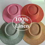 Boho Sun Beach Hat - Handwoven Linen Wide Brim Straw Hat