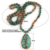 Boho Necklace - RH Precious Green Lava Blue Oval Stones