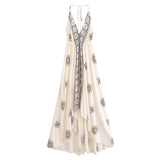 Bohemian Summer Maxi Dress – Ayla Backless Flowy Halter Dress in Green, Purple, White