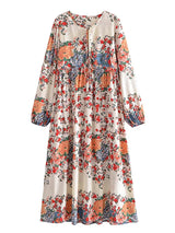 Bohemian Maxi Dress – “Terracotta Bloom” Cream Floral V-Neck Tie-Front Maxi Dress