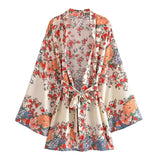 Boho Robe, Kimono Robe,  Beach Cover up, Pink and Yellow Flower