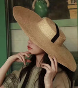Boho Visor Hat - Wheat Straw Lace Up Beach Hat