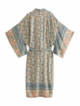 Boho Kimono Robe – “Desert Rosewood” Printed Lounge Cover-Up in Rust Red & Desert Rosewood