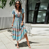 Boho Maxi Dress – Summer Dress – 'Seabreeze Bloom' Sundress in Green, Pink & Blue