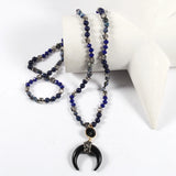 Boho Necklace - RH Precious Green Lava Blue Oval Stones