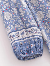 Boho Mini Dress – “Wild Flower Blue Sky” Flowy Tunic Dress for Women