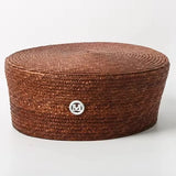 Boho Pillbox Hat - Natural Wheat Straw Beret Hat