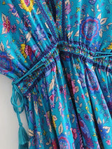 Bohemian Maxi Dress – “Mirage” Flowing Festival Gown Boho Beach Dress in Blue and Red
