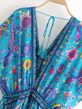 Bohemian Maxi Dress – “Mirage” Flowing Festival Gown Boho Beach Dress in Blue and Red