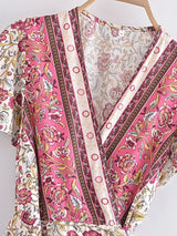 Summer Women Floral Print  Wrap V-neck Beach Wrap Bohemian Mini Dress Kaftan Ladies Short Sleeve Sexy Boho Dresses Vestidos