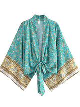 Boho Kimono Robe – Malisa Green and Pink Floral Beach Cover-Up Blouse