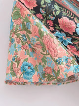 Boho Mini Dress – “Golden Folk” Vintage Floral Wrap Dress Sundress in Pink & Black