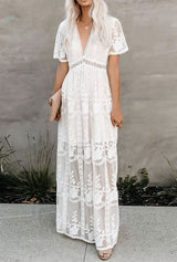 Boho White Dress – Maxi Dress - Boho Dress - “Moonflower” Lace Embroidered Gown