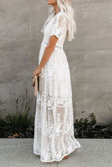 Boho White Dress – Maxi Dress - Boho Dress - “Moonflower” Lace Embroidered Gown