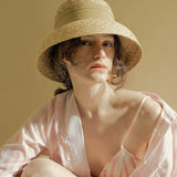 Boho Sun Beach Hat - Wheat Straw Cloche Hat with Ribbon