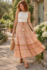 Crimson Fire Pink boho maxi skirt editorial movement