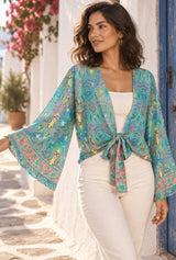 Festival Muse floral tie-front blouse editorial detail