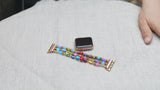 Boho Apple Watch Band - Silver Pink Rhinestone Beads Wrist Strech Bracelet
