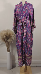 Boho Kimono Robe – “Forest in Purple” Floral Beach Cover-Up for Women