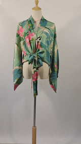 Kimono Robe – “Maribel” Boho Short Cover-Up in Peony Green Floral