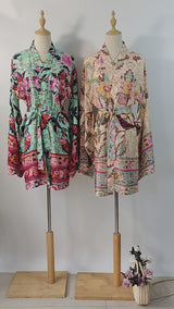 Kimono Robe – “Maribel” Boho Short Cover-Up in Peony Green Floral