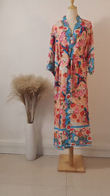 Boho Robe, Kimono Robe, Beach Cover up, Irma Peony Pigeon in Red