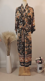 Bohemian Robe – “Rosa Black Midnight” Kimono Cover-Up for Beach or Lounge