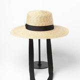Boho Hat - Summer Sun, Beach, Wide Brim Straw Hat with Minnie Black Ribbon