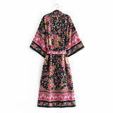 Bohemian Robe – “Rosa Black Midnight” Kimono Cover-Up for Beach or Lounge
