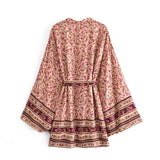Rosewood Escape pink floral kimono robe product view and detail