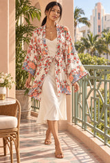 Shelta White Floral short robe editorial movement
