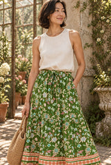 Sunflower Meadow floral maxi skirt editorial detail