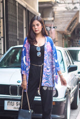 Boho Robe – “Oceane Moonlight” Lightweight Blue Short Kimono Cover-Up for Lounge & Beach