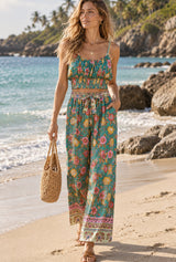 Boho Two Piece Set, Crop Top and Palazzo Pant, Green Petunia - green - AI styled model; original product photos retained