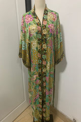 Boho Robe, Kimono Robe, Peacock in Gold Green - Wild Rose Boho