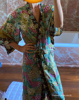 Boho Robe, Kimono Robe, Peacock in Gold Green - Wild Rose Boho
