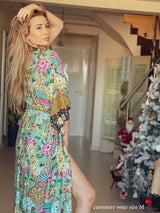 Boho Robe, Kimono Robe, Beach Cover up, Peacock in Gold Green
