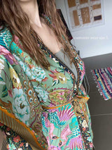 Boho Robe, Kimono Robe, Beach Cover up, Peacock in Gold Green