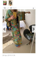 Boho Robe, Kimono Robe, Peacock in Gold Green - Wild Rose Boho