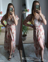 Boho Maxi Dress, Sundress,  Wrap Dress, Flower Song in Blue and White