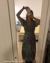 Boho Maxi Dress, Sundress,  Wrap Dress, Flower Song in Blue and White